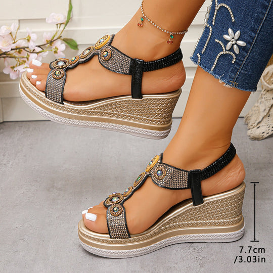 Damen Wedge-Sandalen mit buntem Perlen-Design EB