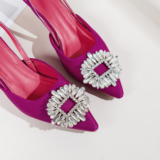 Damen Slingback-Mules mit eleganter Strass-Applikation und niedrigem Absatz EB