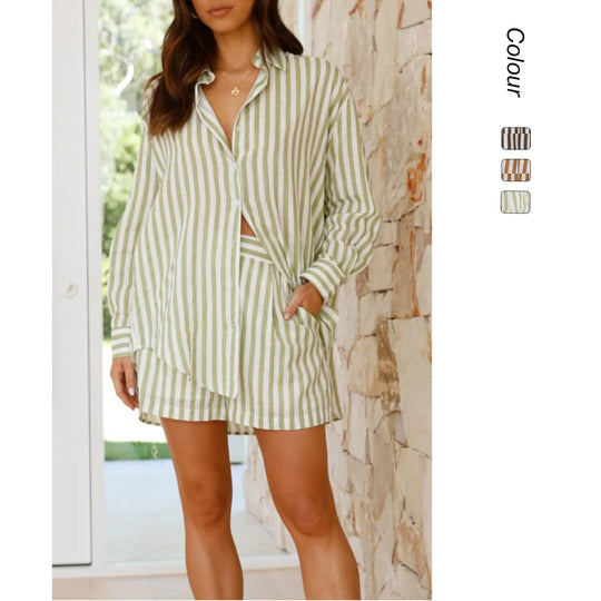 Damen Gestreiftes Kurzarm-Hemd und Shorts Set EB