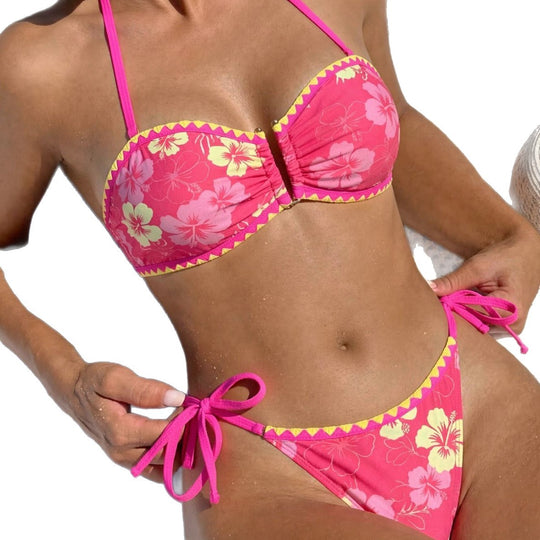 Damen Blumiger Bandeau-Bikini EB