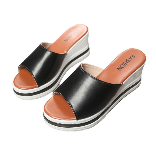 Damen Wedge-Pantoletten mit durchgehendem Plattform-Korkdesign EB