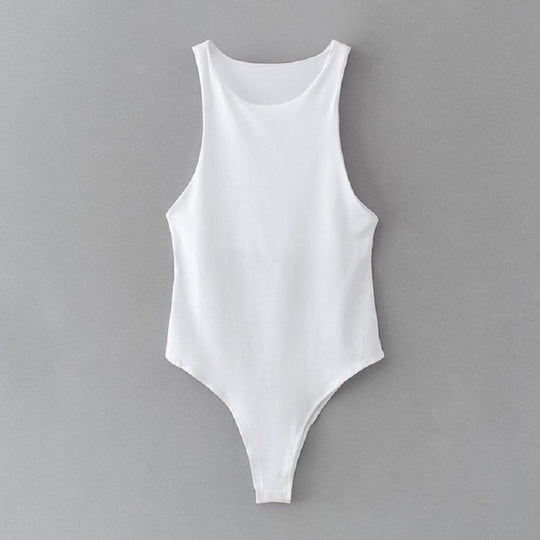 Damen sportlicher Einteiler mit hohen Beinausschnitten und rundem Halsausschnitt EB