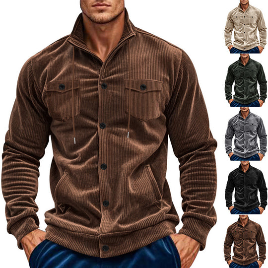 Herren nan Cord-Überhemdjacke mit Kentkragen, Druckknopfverschluss und aufgesetzten Brusttaschen EB