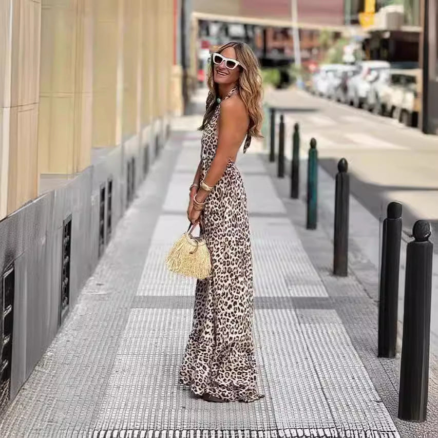 Damen Maxikleid im eleganten Leo-Design mit fließendem Rock EB