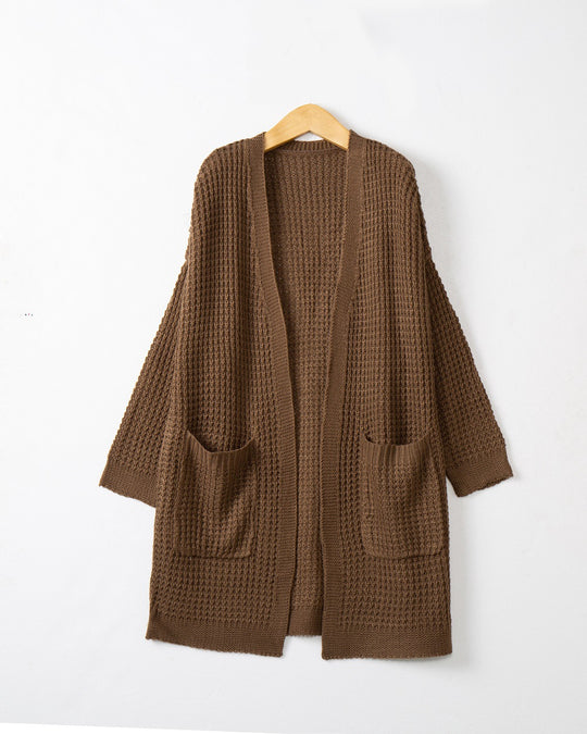 Damen lässiger Strickcardigan mit Taschen und offenem Schnitt EB