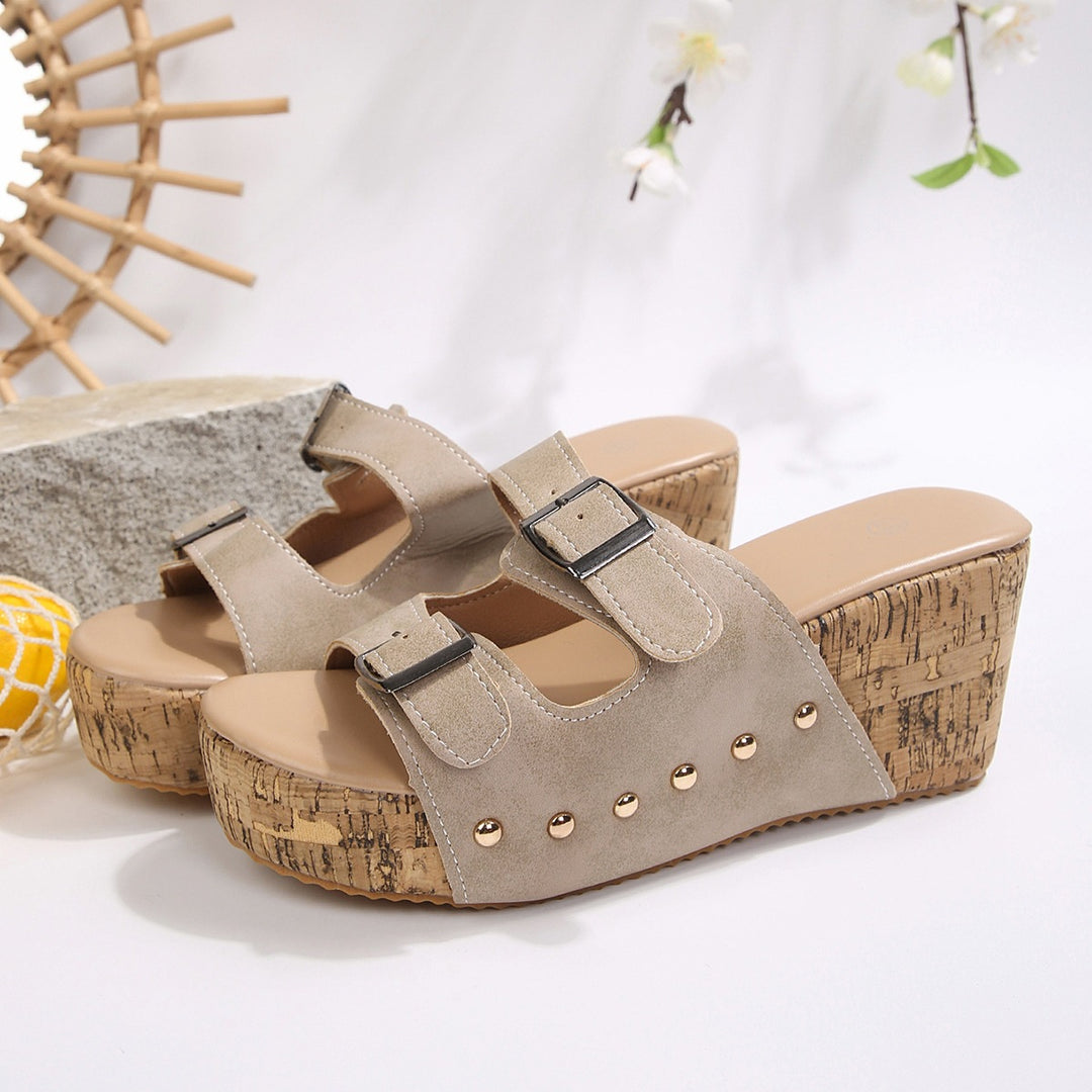 Damen Wedge-Pantoletten mit verstellbaren Schnallen und komfortablem Korkfußbett EB