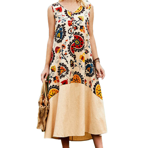 Damen Midi-Kleid mit floralen Mustern und voluminösen Ärmeln EB