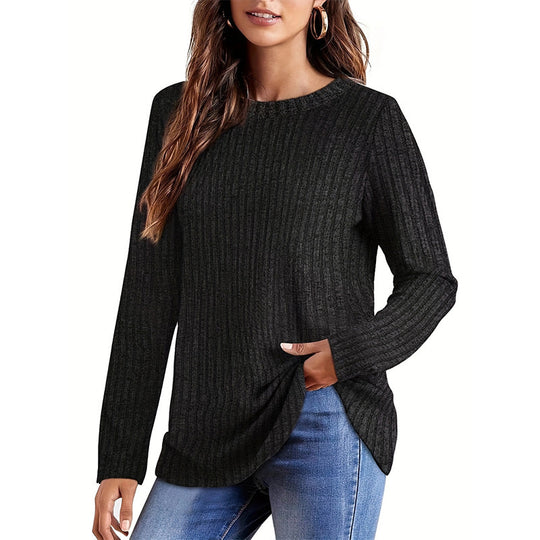 Damen Strickpullover mit vertikalem Rippdesign und lässigem Schnitt EB