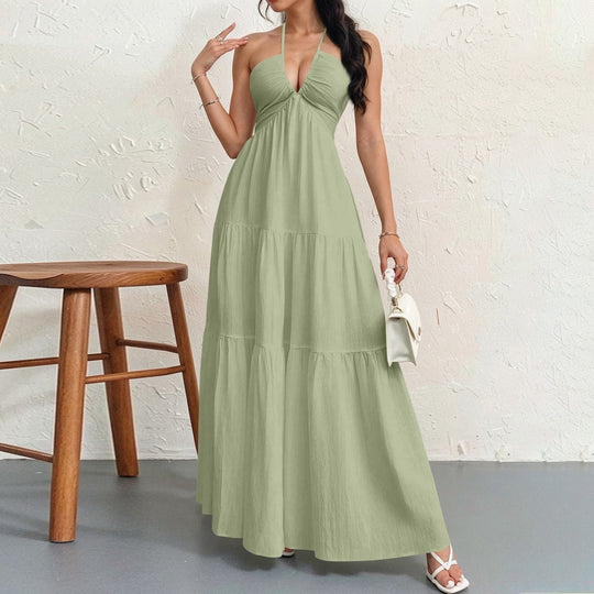 Damen Maxikleid mit fließendem Schnitt und tiefem Ausschnitt EB