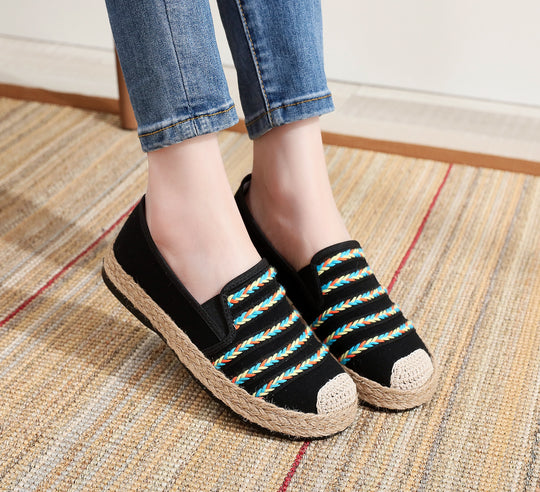 Damen Slip-On Espadrilles mit buntem Webdesign und hochwertiger Jutesohle EB