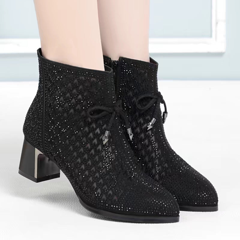 Damen Stiefeletten mit funkelndem Strass und elegantem Blockabsatz EB