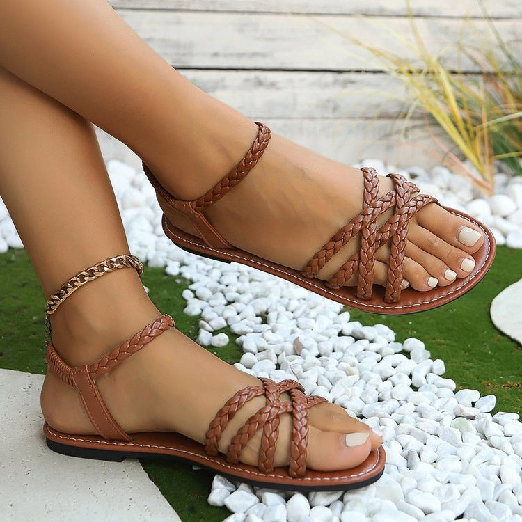 Damen geflochtene Riemchensandalen EB