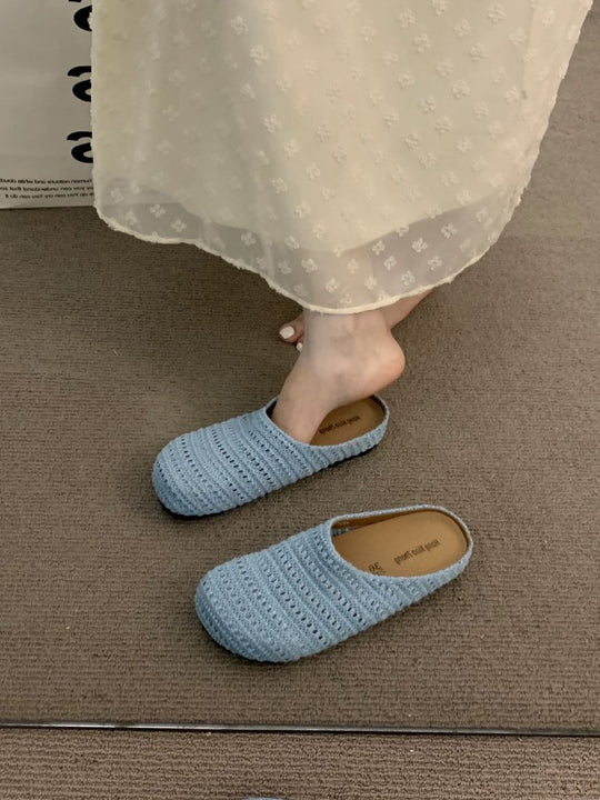 Damen bequeme Slipper aus atmungsaktivem Textilmaterial EB
