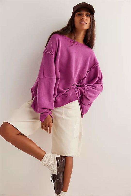Damen oversized Sweatshirt mit Ballonärmeln, offenen Saumnähten und seitlichen Schlitzen Eichborn Berlin