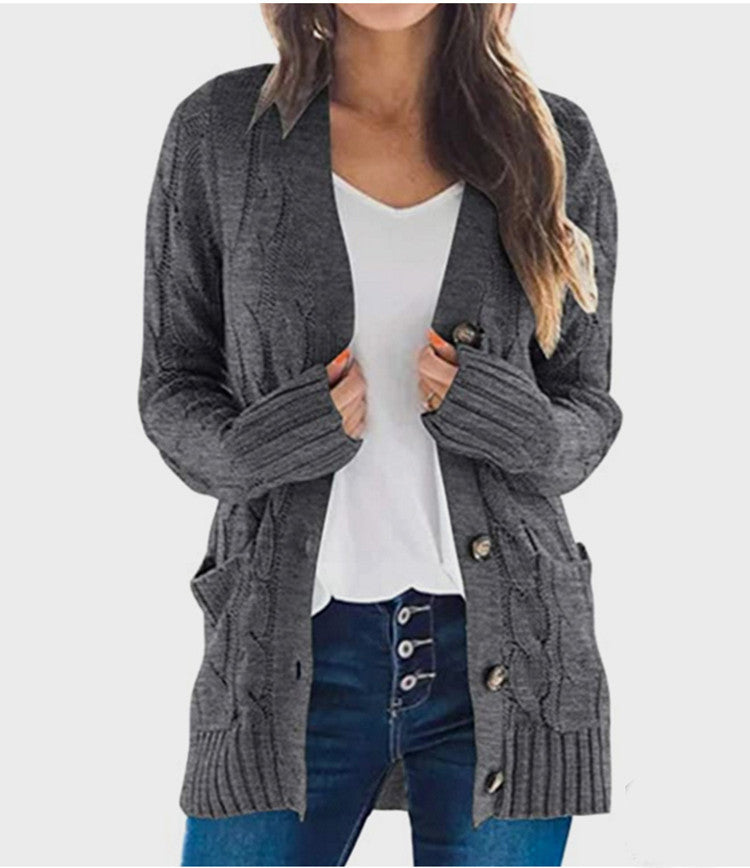 Damen Strickjacke mit grobem Zopfdesign und praktischen Taschen EB
