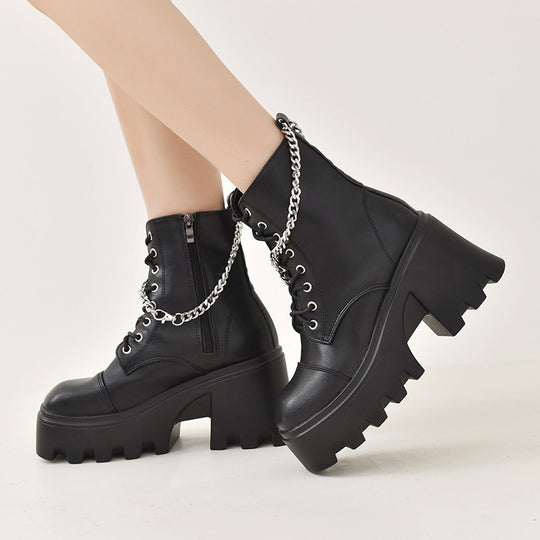 Damen Chunky Stiefel mit modischen Schnallen und robustem Plateau-Heel EB