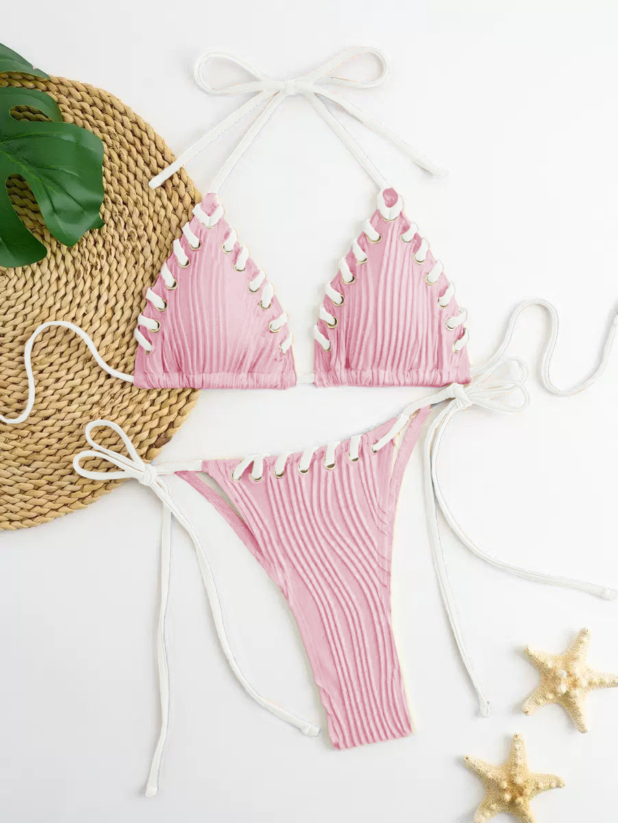 Damen Triangel-Bikini mit raffinierten Schnürdetails und moderner Rippstruktur EB