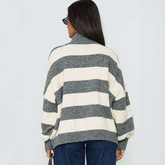 Damen Oversize Streifen-Pullover mit Rollkragen EB