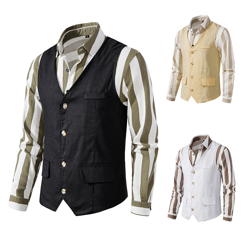 Herren elegante Leinenweste mit praktischen Taschen und hochwertiger Verarbeitung EB