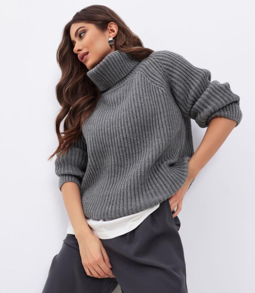 Damen Strickpullover mit hohem Kragen und Wabenstruktur EB
