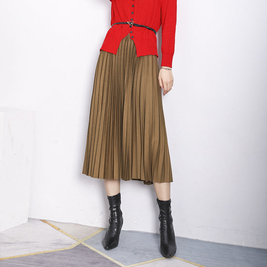 Damen  taillenhoher Plissee-Midirock aus knitterfreiem Stretch-Material mit feinem Faltenwurf EB