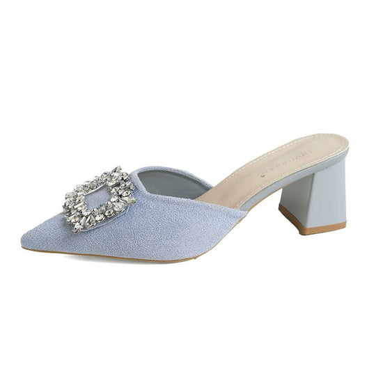 Damen elegante Mules mit funkelndem Schmuckdetail EB