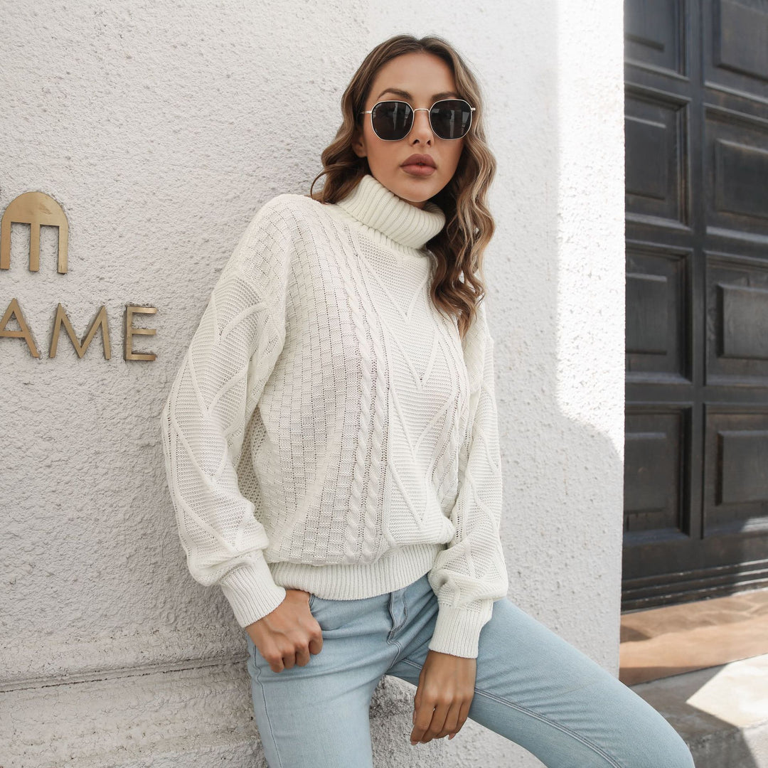 Damen Strickpullover mit strukturiertem Zopfmuster und Rollkragen EB