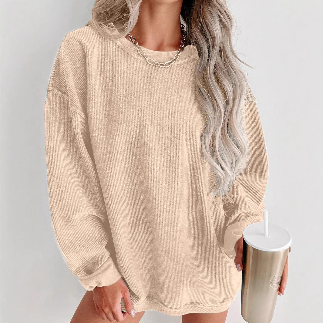Damen lässiger Sweatshirt mit feiner Rippstruktur und komfortablem Schnitt EB