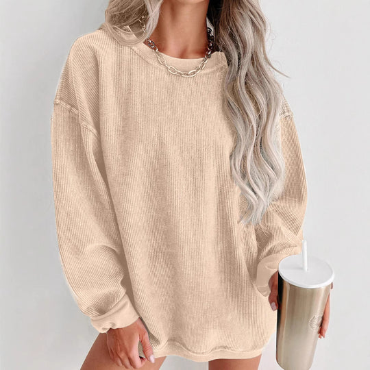 Damen lässiger Sweatshirt mit feiner Rippstruktur und komfortablem Schnitt EB