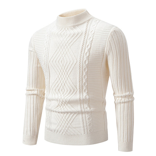 Herren eleganter Strickpullover mit modernem Zopfdesign und hohem Kragen EB