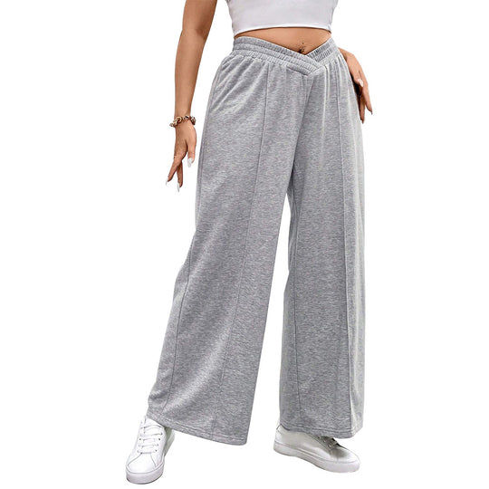Damen weit geschnittene Freizeithose mit elastischem Bund und Cross-Over-Design EB