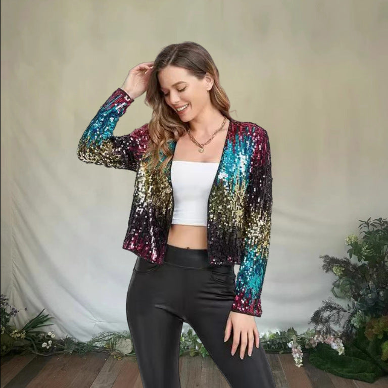 Damen Glitzernde Paillettenjacke mit modischem Schnitt EB