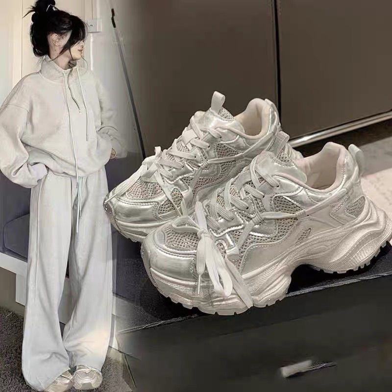 Damen Sportliche Chunky Sneakers mit atmungsaktivem Mesh-Obermaterial und dicker Sohle EB