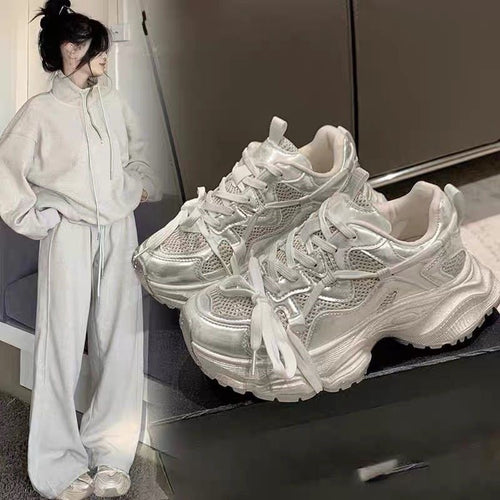 Damen Sportliche Chunky Sneakers mit atmungsaktivem Mesh-Obermaterial und dicker Sohle EB