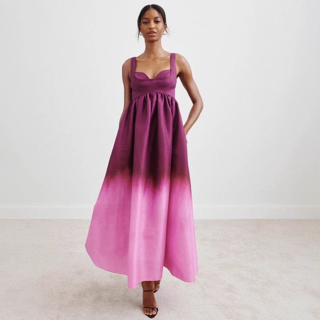 Damen nan bodenlanges Bustier-Maxikleid mit herzförmigem Dekolleté, breiten Trägern und geraffter Empire-Taille EB