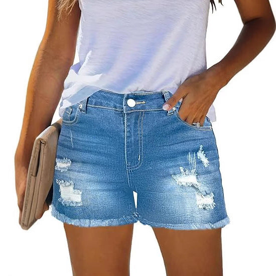 Damen Destroyed Denim-Shorts mit fransigen Säumen und lässigem Schnitt EB