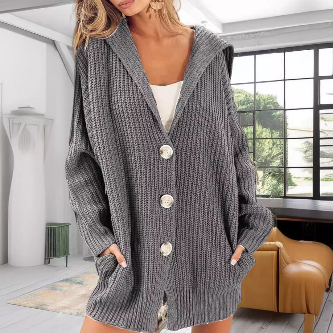 Damen oversized Strickjacke mit offener Front und praktischen Taschen EB