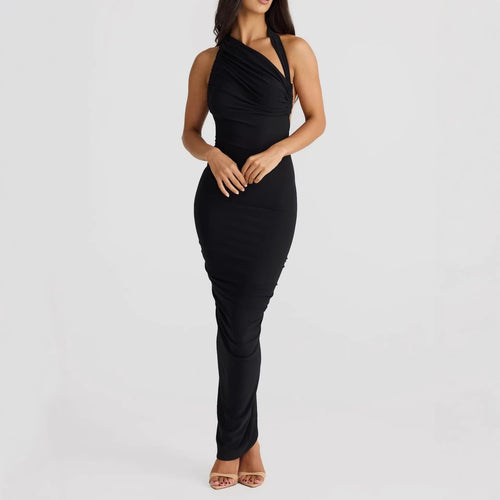 Damen Elegantes langes Wickelkleid mit schulterfreiem Design und gerafftem Oberteil EB