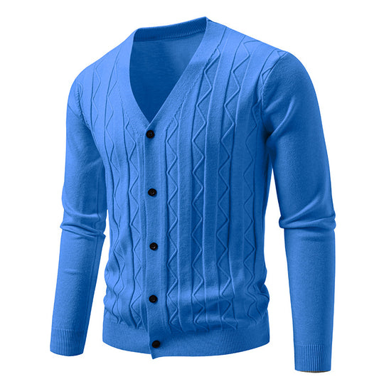 Herren nan V-Ausschnitt Strickjacke mit dezenter Zopfmusterstruktur und durchgehender Knopfleiste EB
