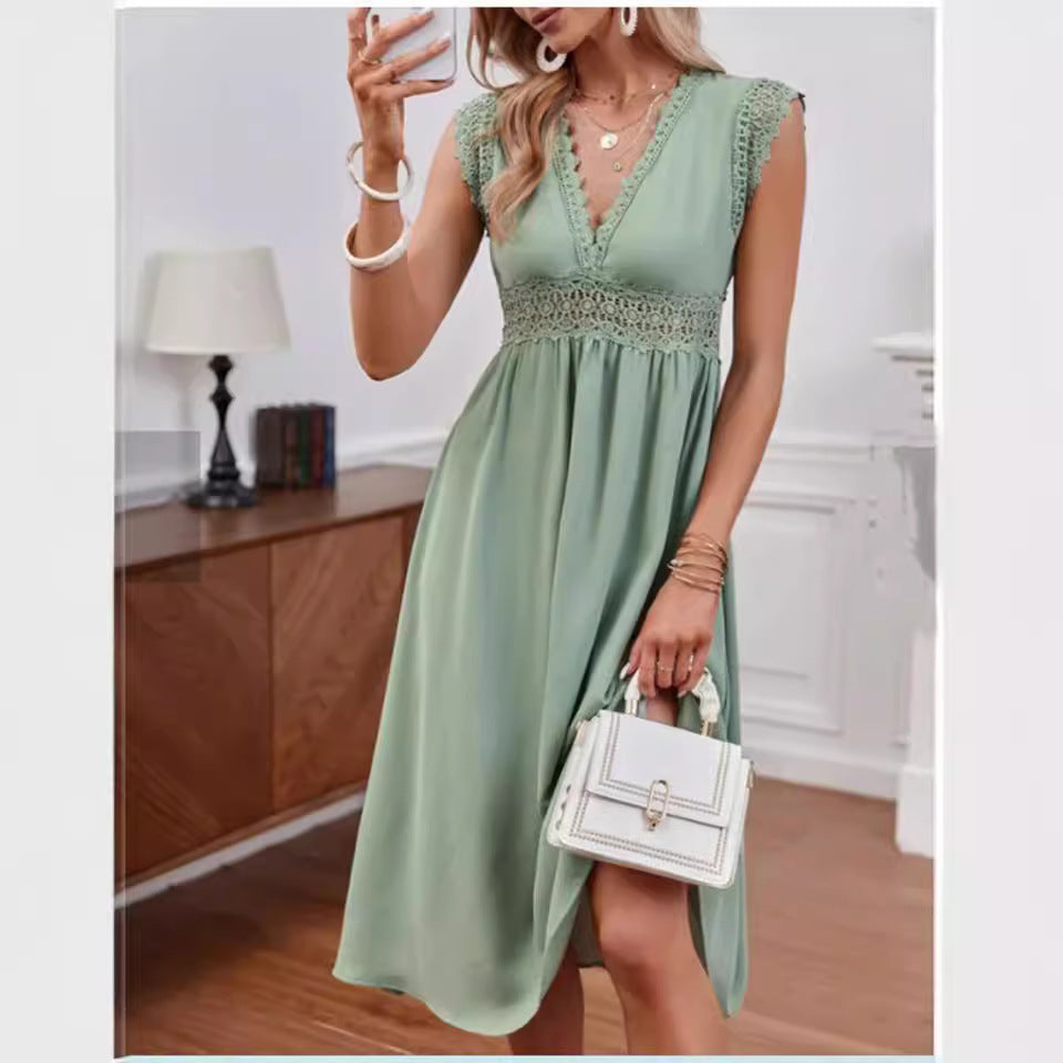 Damen Kleid mit Spitzendetails und lockerer Passform EB