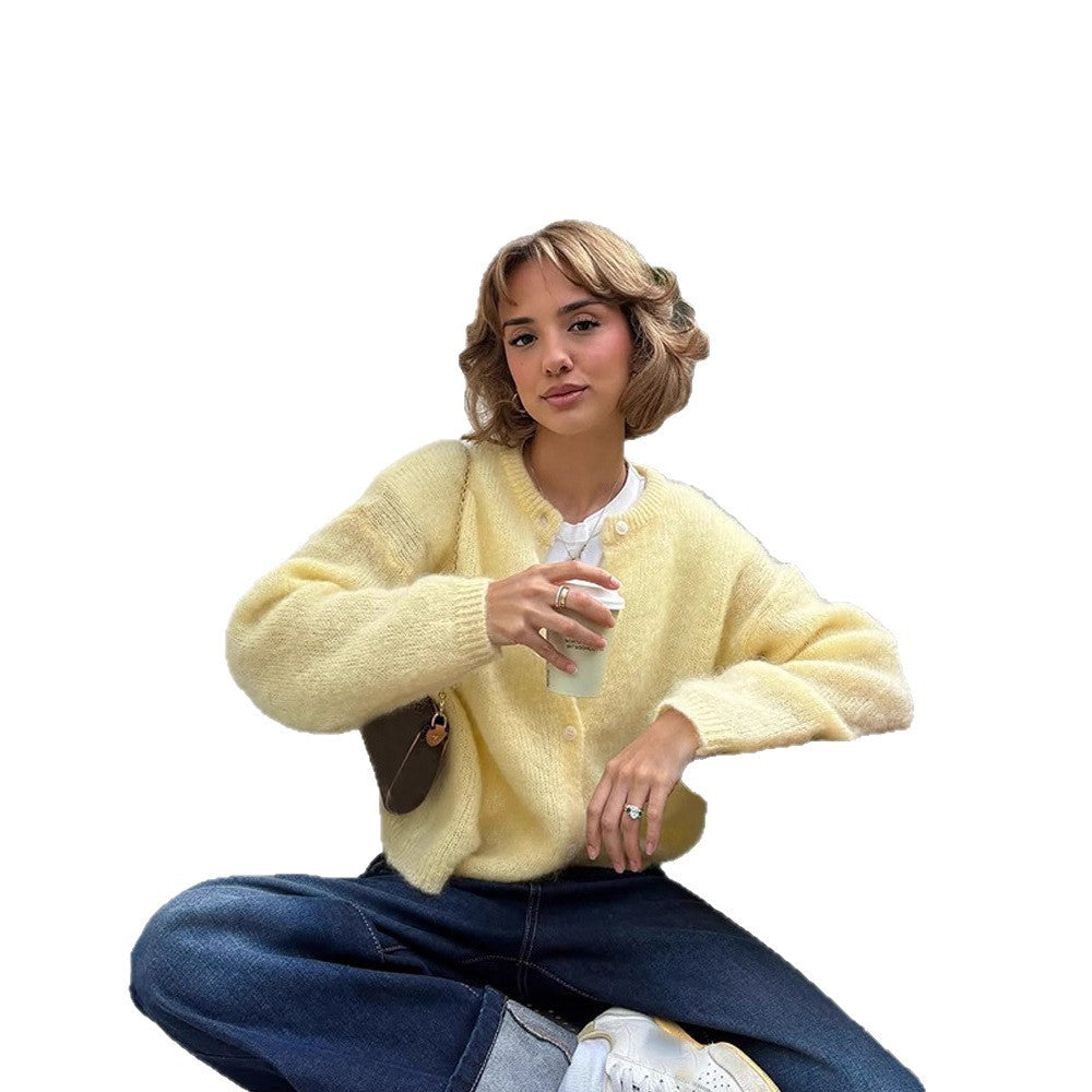 Damen weicher Strickcardigan mit großen Puffärmeln EB