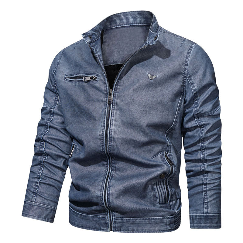 Herren Jeansblouson im Aviator‑Style mit Vintage‑Waschung und Reißverschlusstaschen EB