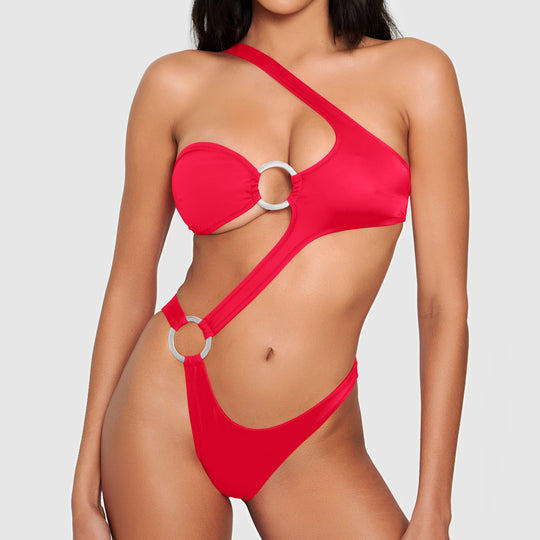 Damen Einseitiger Cut-Out Bikini mit Ringdetails EB