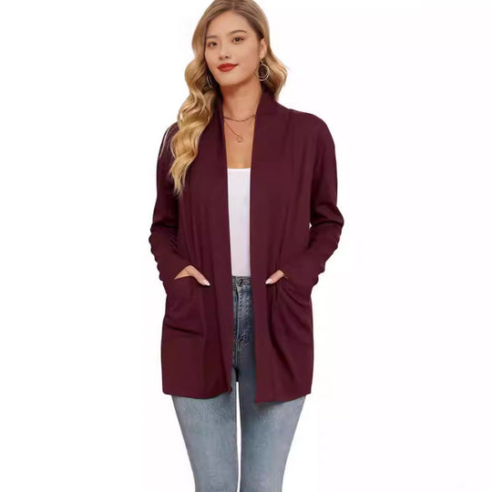 Damen lässiger Longcardigan mit Taschen EB
