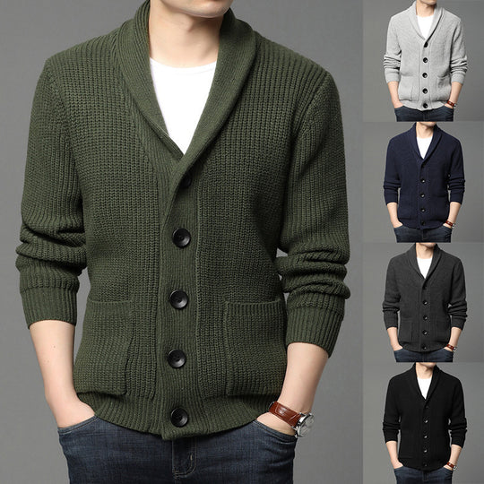 Herren Strickjacke mit Schalkragen und praktischen Taschen EB