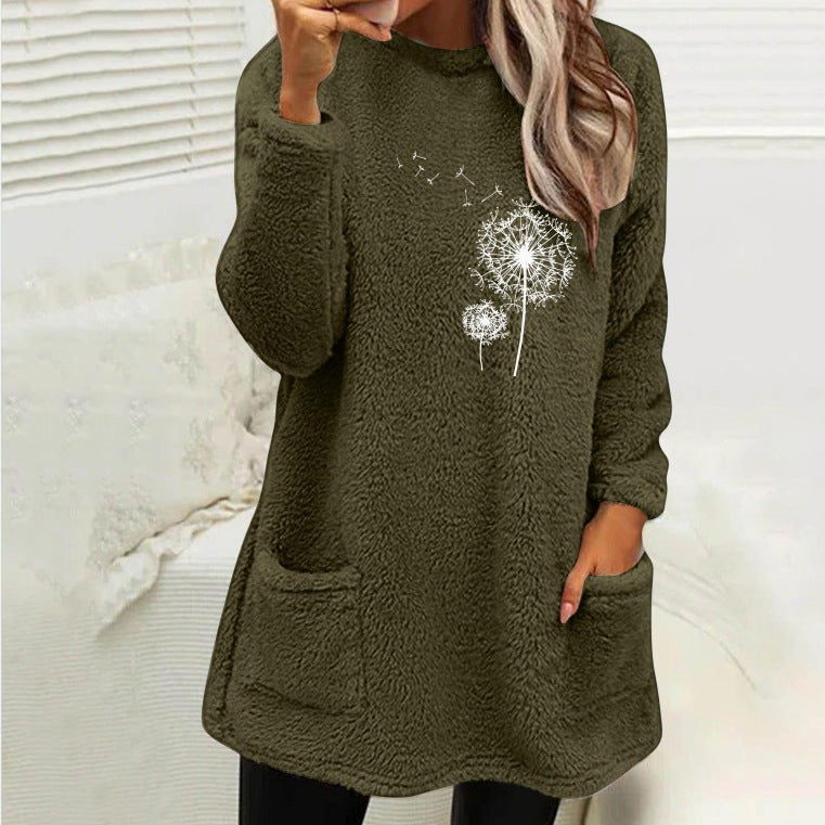 Damen Fleece-Tunika mit Dandelion-Motiv und praktischen Taschen EB