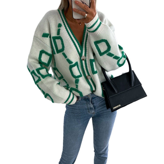 Damen Strickjacke mit grafischem Muster und eleganten Knöpfen EB