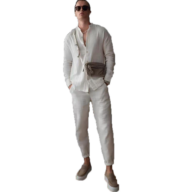 Herren lässige Langarmbluse mit strukturiertem Design EB