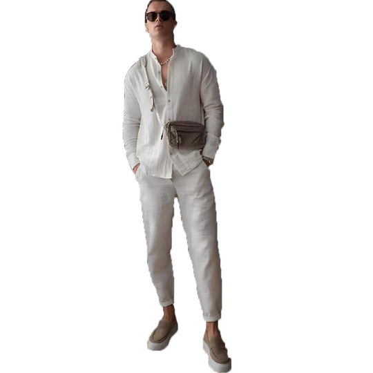 Herren lässige Langarmbluse mit strukturiertem Design EB
