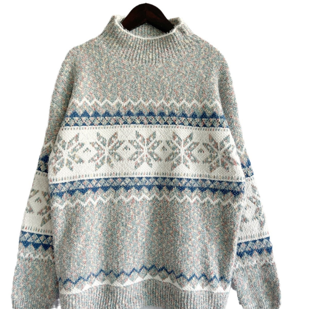 Damen Strickpullover mit geometrischem Muster und hohem Kragen EB